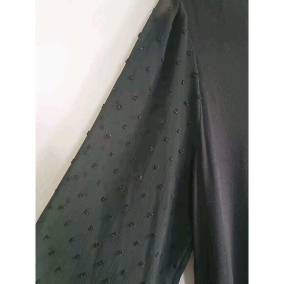 Democracy Blouse Women's XL Black Swiss Dot Sheer Sleeve High-low Hem - Picture 3 of 9